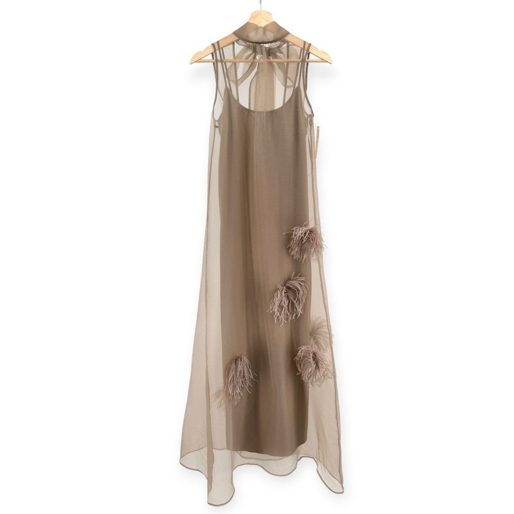 NWT o.p.t Naia Organza Tie Neck Maxi Dress in Oatmeal - Size XS - Picture 4 of 11